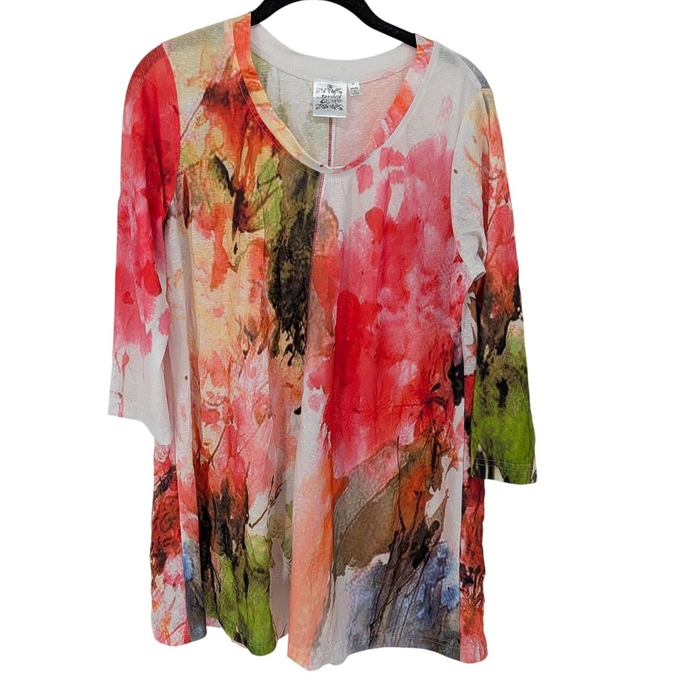 Parsley & Sage Tunic Top Women Medium Multicolor Abstract 3/4 Sleeve Slub Knit